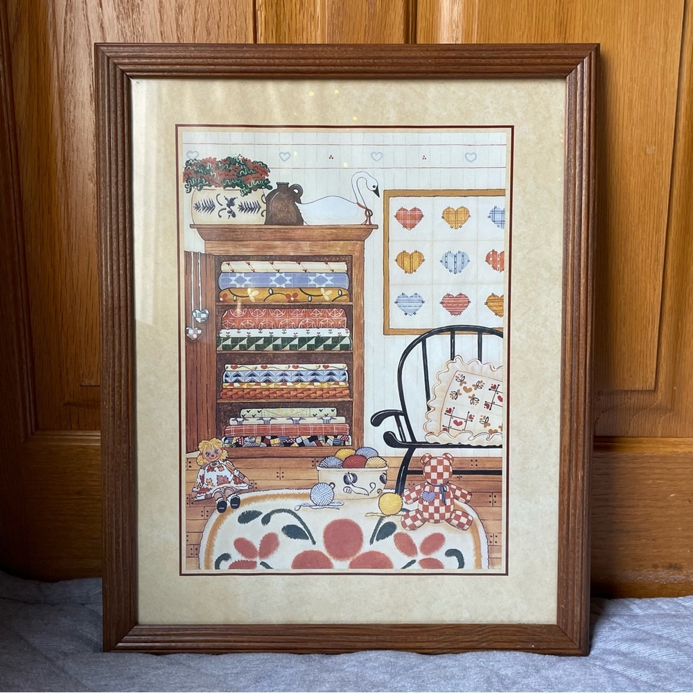 Quilting Craft Room Cottagecore Folk Print Patchwork Homemade Framed Print 12x15